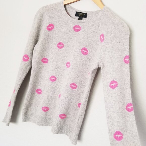 Charter Club 100% Cashmere Lipstick Lips Crewneck Sweater Gray Pink Size S $159 - Picture 5 of 15